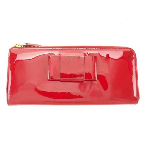 Miu Miu Long Wallet L-Shaped Ribbon Motif Red Wallet G990 - Picture 2 of 6